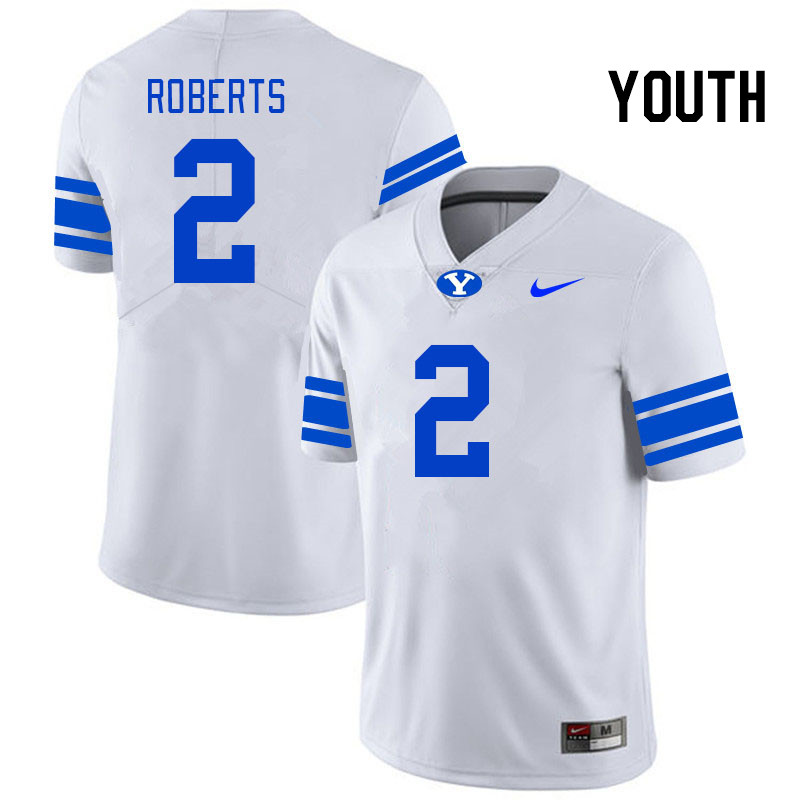 Youth #2 Chase Roberts BYU Cougars College Football Jerseys Stitched-White